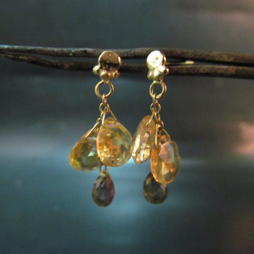Earrings. Gold, Tourmaline and Citrine earrings.